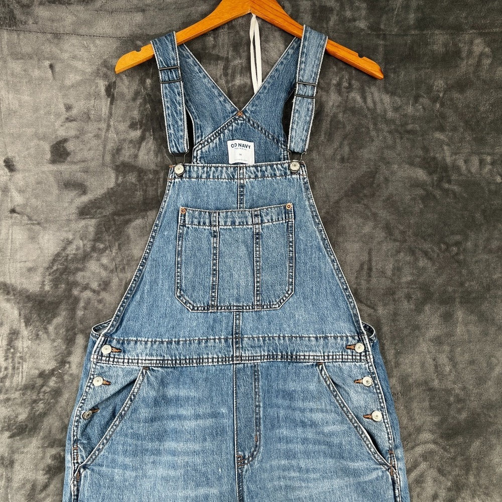 Old Navy Baggy Wide Leg Overalls Womens Sz 14 Light Wash Retro Country Boho EUC - Picture 2 of 9